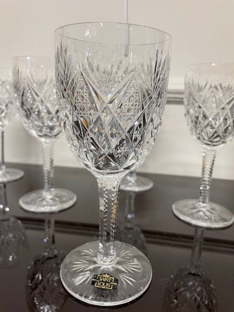 Saint Louis Florence Model - 6 Crystal Water Glasses H: 18 Cm-photo-2